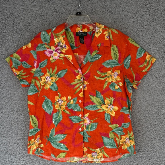 Ralph Lauren Tops - Ralph Lauren Orange Floral Button-Down Shirt